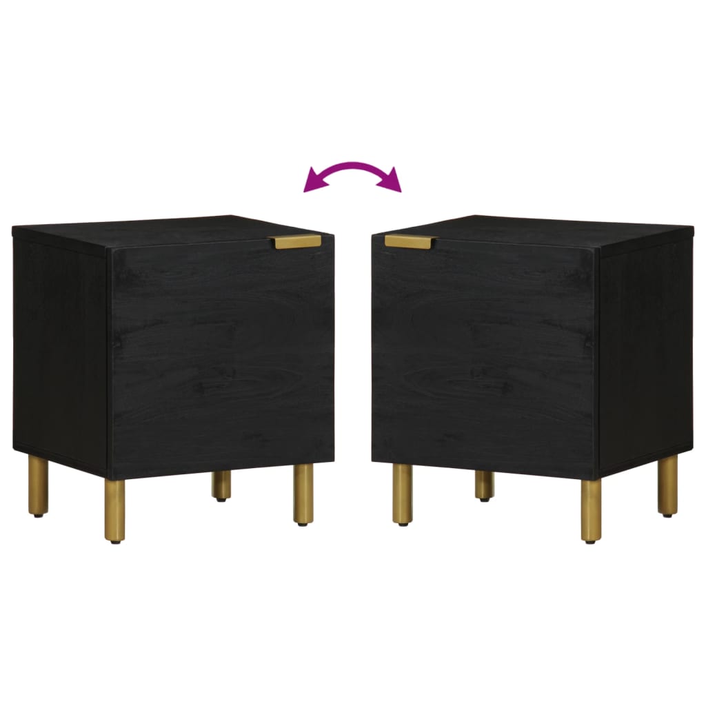Comodino Nero 40x33x46 cm in Legno Massello di Mango - homemem39