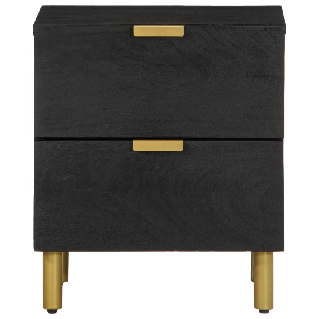 Comodino Nero 40x33x46 cm in Legno Massello di Mango - homemem39