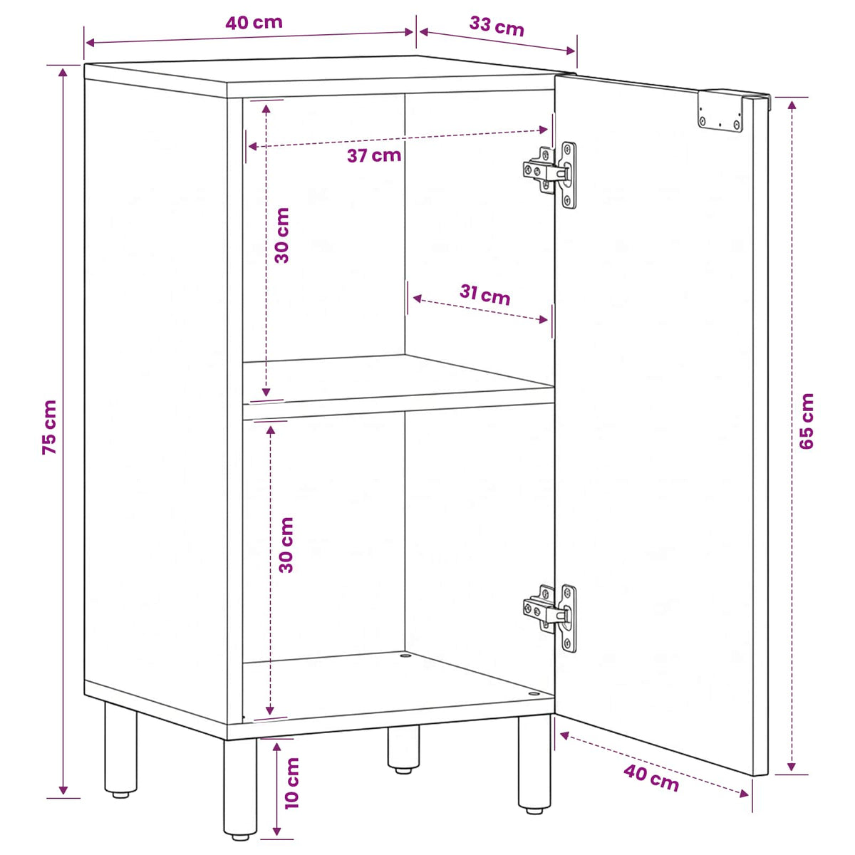 Credenza Nera 40x33x75 cm in Legno Multistrato