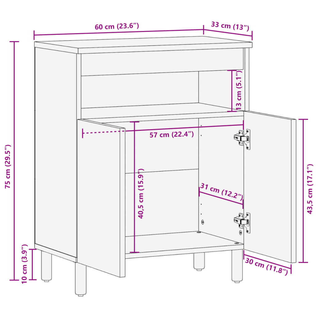 Credenza Nera 60x33x75 cm in Legno Multistrato - homemem39