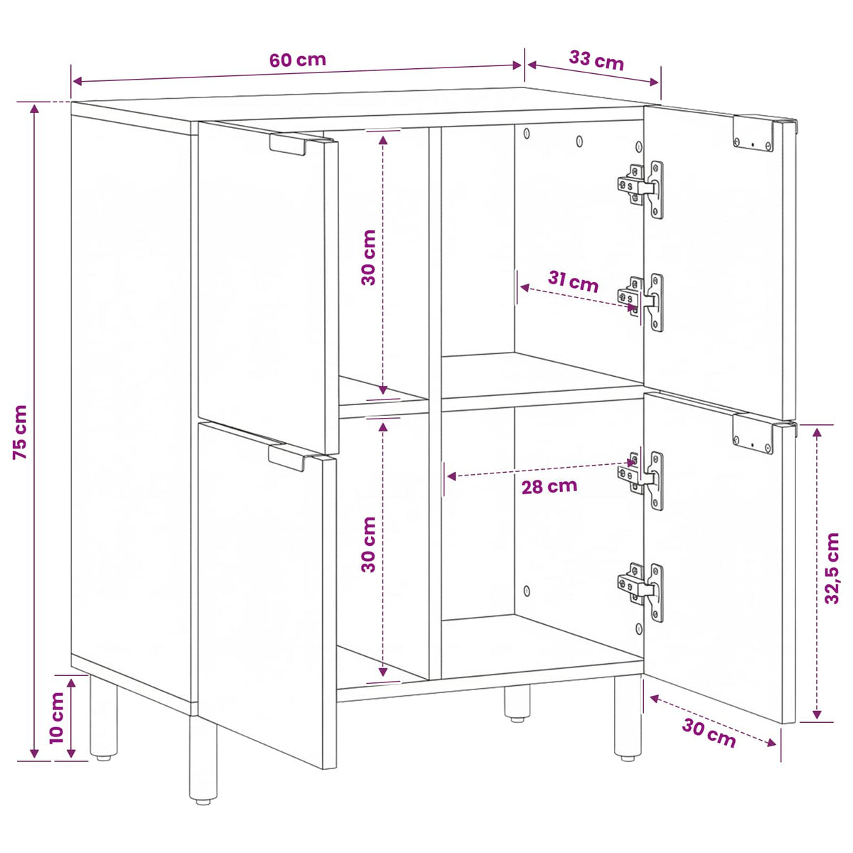 Credenza Nera 60x33x75 cm in Legno Multistrato