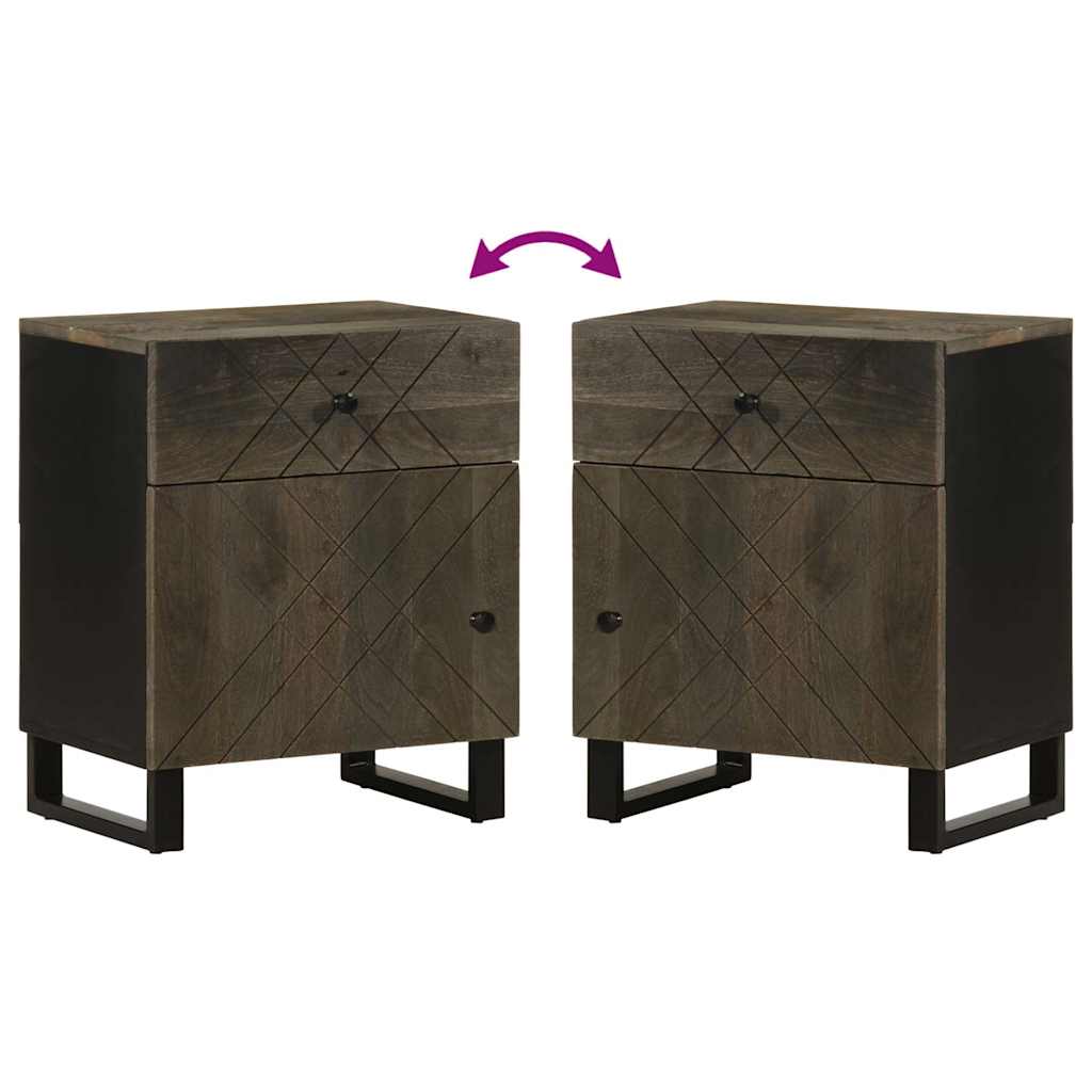 Comodino Nero 50x33x60 cm in Legno Massello di Mango - homemem39