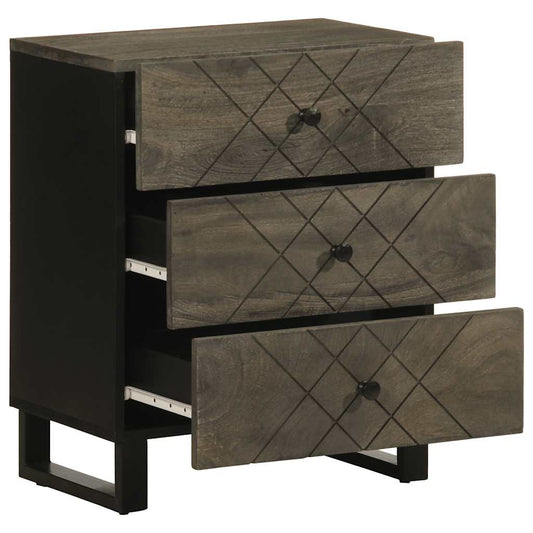 Comodino Nero 50x33x62 cm in Legno Massello di Mango - homemem39