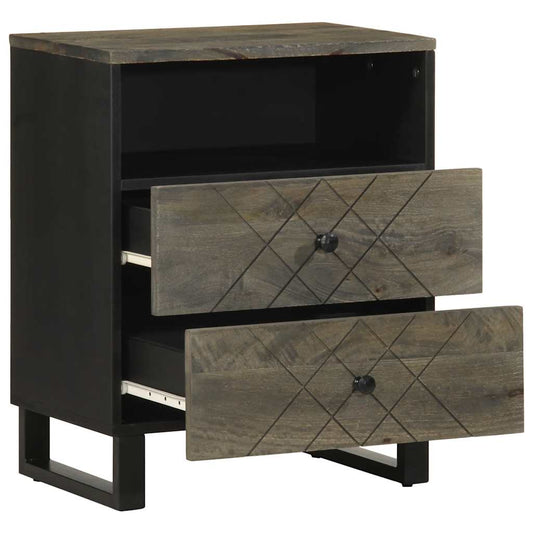 Comodino Nero 50x33x62 cm in Legno Massello di Mango - homemem39