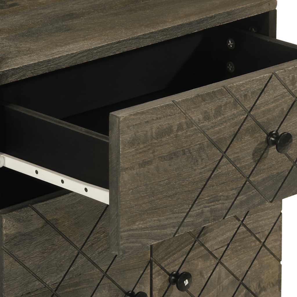 Comodino Nero 50x33x60 cm in Legno Massello di Mango - homemem39