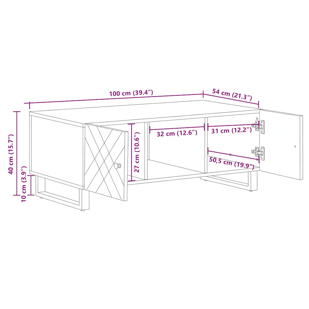 Tavolino da Salotto Nero 100x54x40cm in Legno Massello di Mango | homemem39