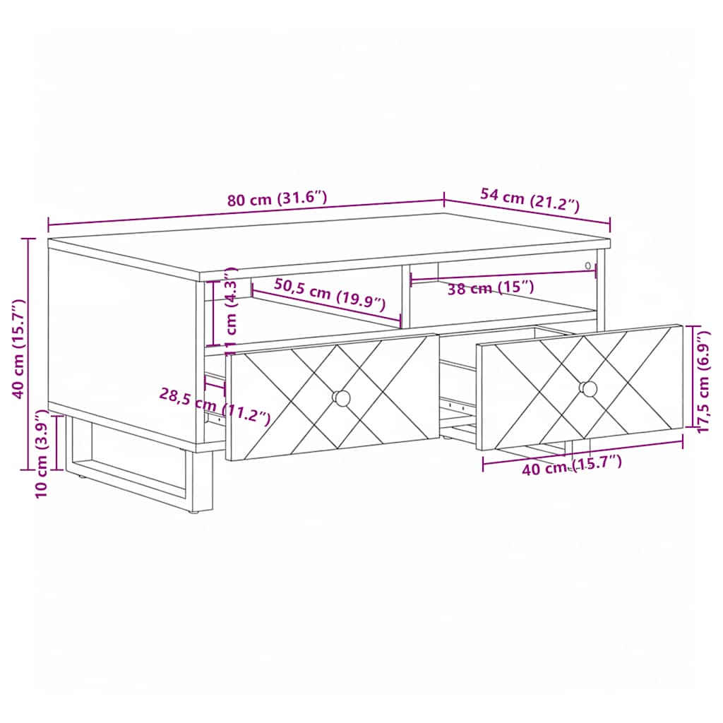 Tavolino da Salotto Nero 80x54x40 cm in Legno Massello di Mango | homemem39