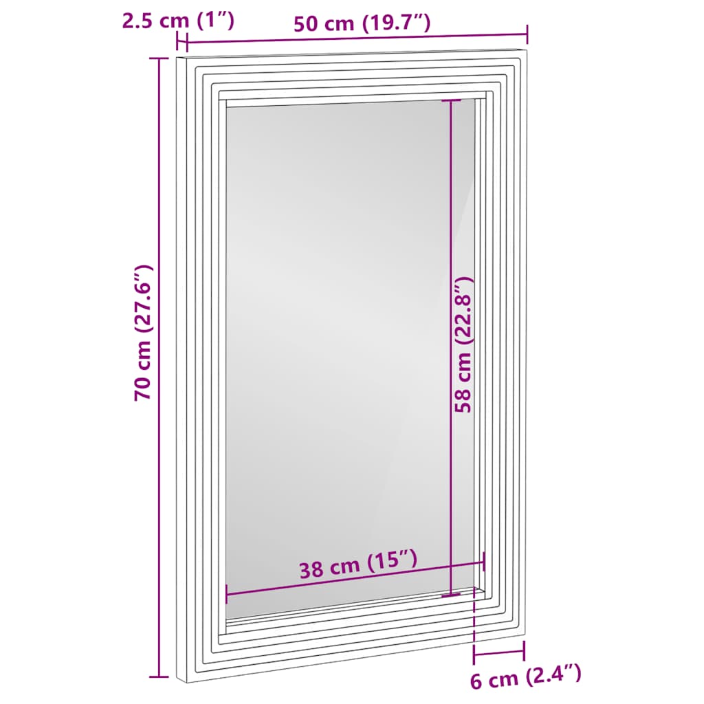 Specchio da Bagno Marrone 50x70x3 cm in Legno Massello di Mango