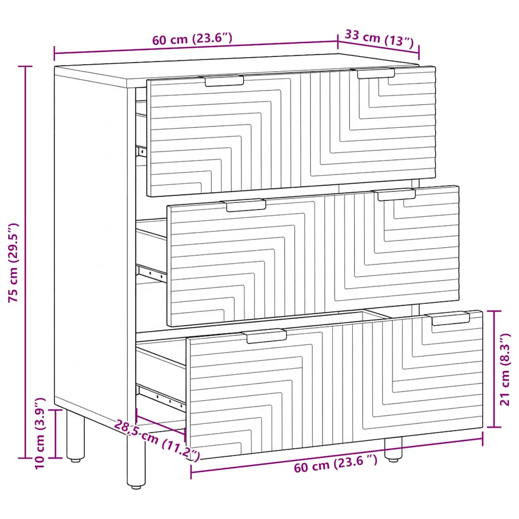 Credenza 60x33x75 cm in Legno Massello di Acacia | homemem39