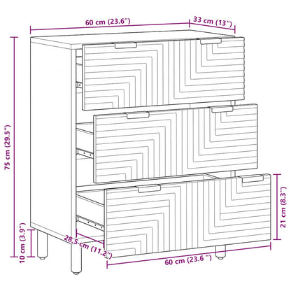 Credenza 60x33x75 cm in Legno Massello di Acacia