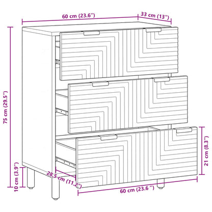 Credenza 60x33x75 cm in Legno Massello di Acacia