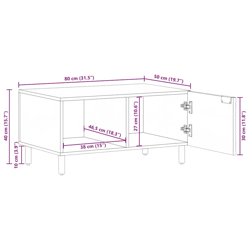 Tavolino da Salotto 80x50x40 cm Legno Massello di Acacia | homemem39