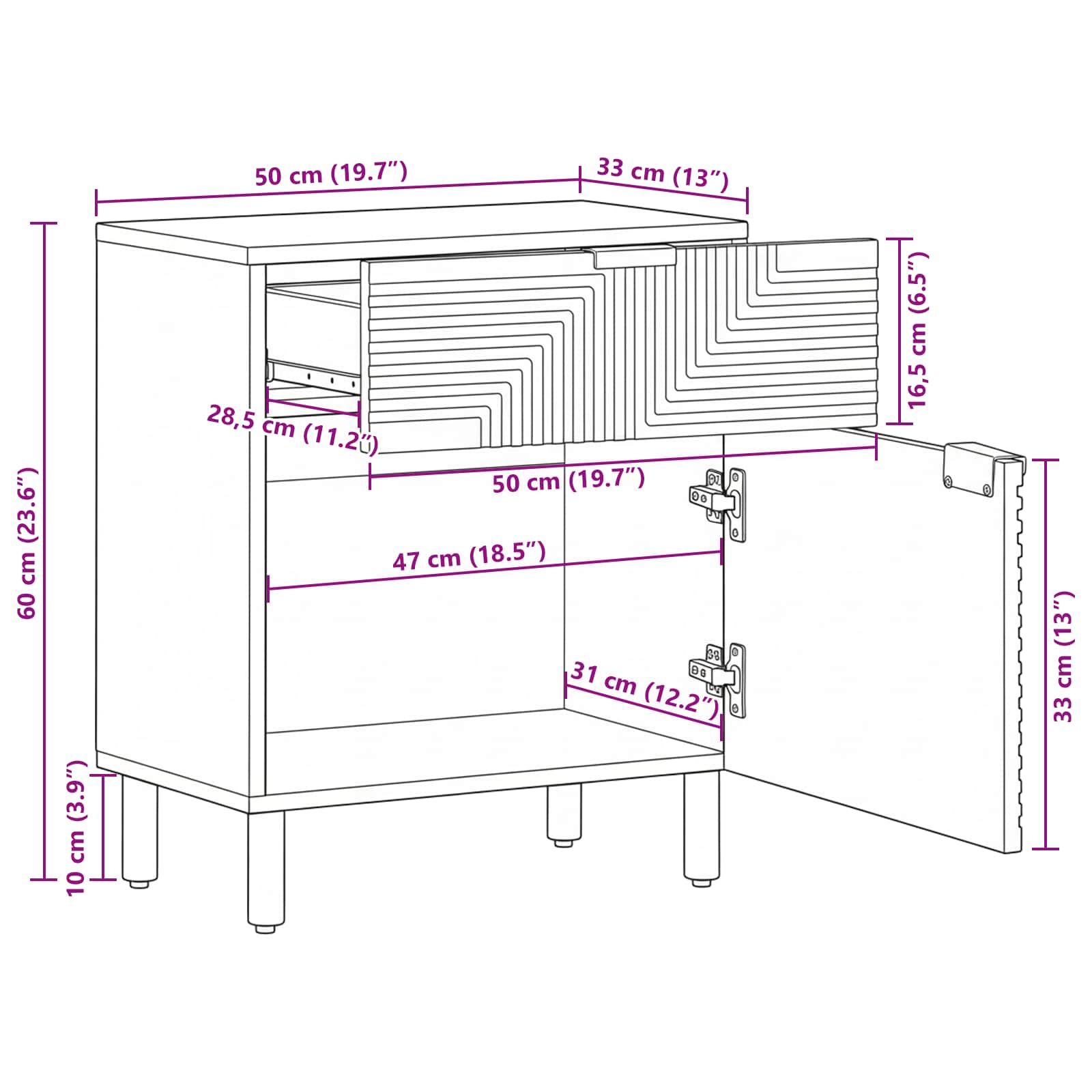 Armadio da Notte con cassetto Marrone 50 x 33 x 60 cm | homemem39