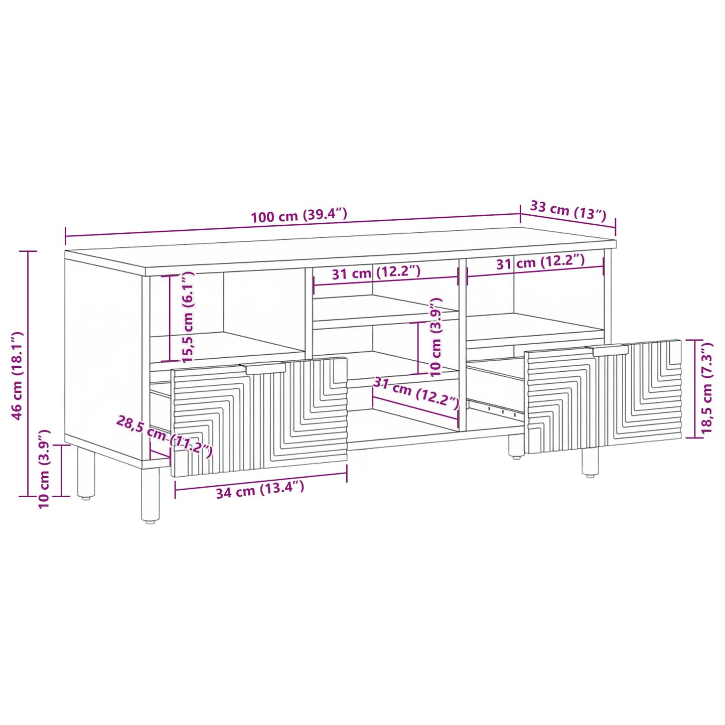 Unità TV Legno di Acacia Massello 100 x 33,5 x 46 cm | homemem39