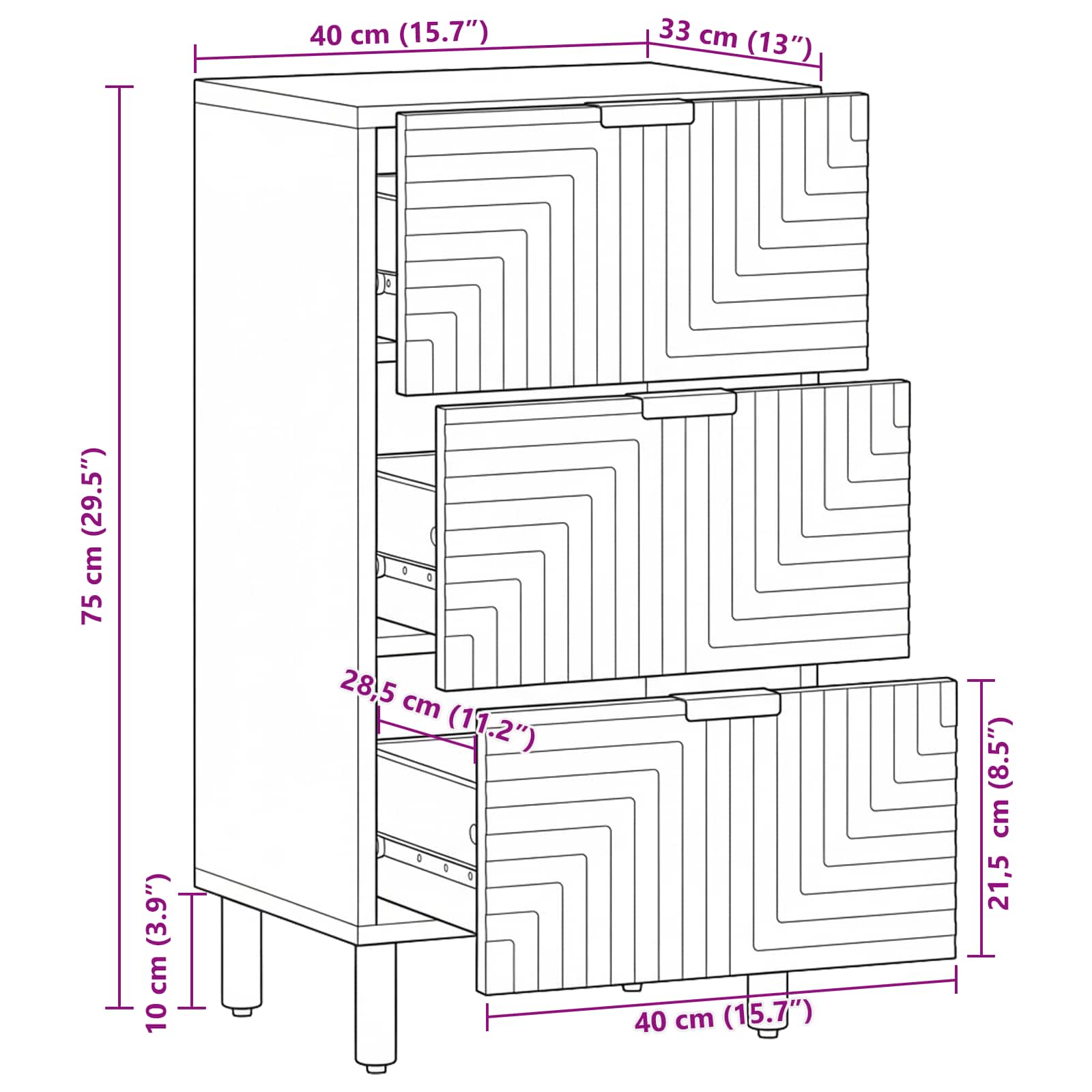 Credenza Naturale 40 x 33,5 x 75 cm Legno di Acacia Massello | homemem39