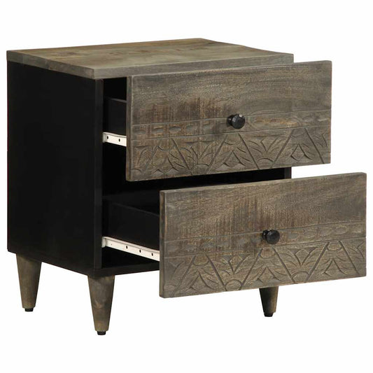 Comodino Grigio Chiaro 40x33x46 cm in Legno Massello di Mango - homemem39