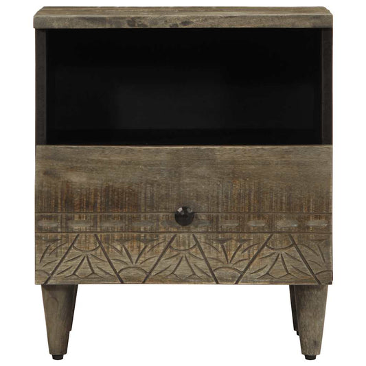 Comodino Grigio Chiaro 40x33x46 cm in Legno Massello di Mango | homemem39