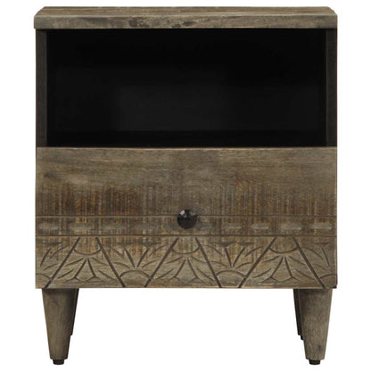 Comodino Grigio Chiaro 40x33x46 cm in Legno Massello di Mango - homemem39