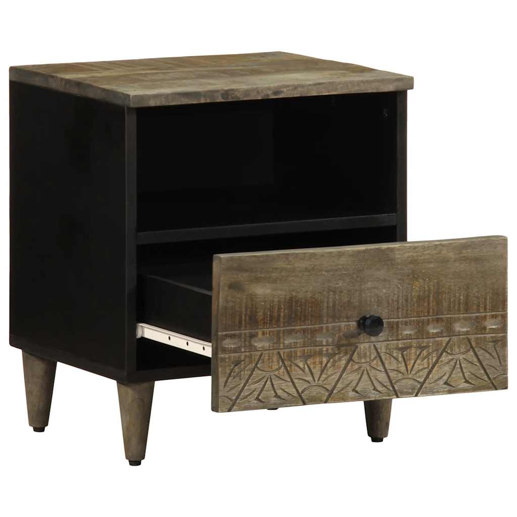 Comodino Grigio Chiaro 40x33x46 cm in Legno Massello di Mango - homemem39