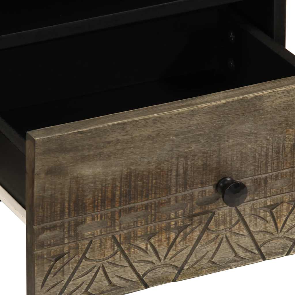 Comodino Grigio Chiaro 40x33x46 cm in Legno Massello di Mango - homemem39