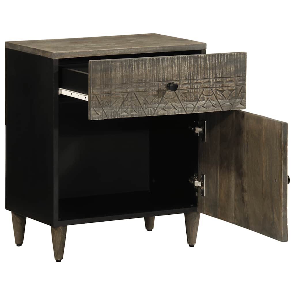 Comodino Grigio Chiaro 50x33x60 cm in Legno Massello di Mango - homemem39