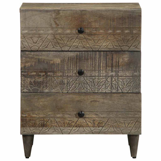 Comodino Grigio Chiaro 50x33x60 cm in Legno Massello di Mango - homemem39