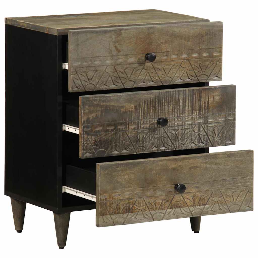 Comodino Grigio Chiaro 50x33x60 cm in Legno Massello di Mango - homemem39