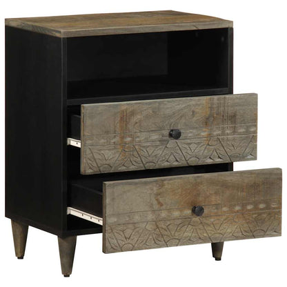 Comodino Grigio Chiaro 50x33x60 cm in Legno Massello di Mango - homemem39