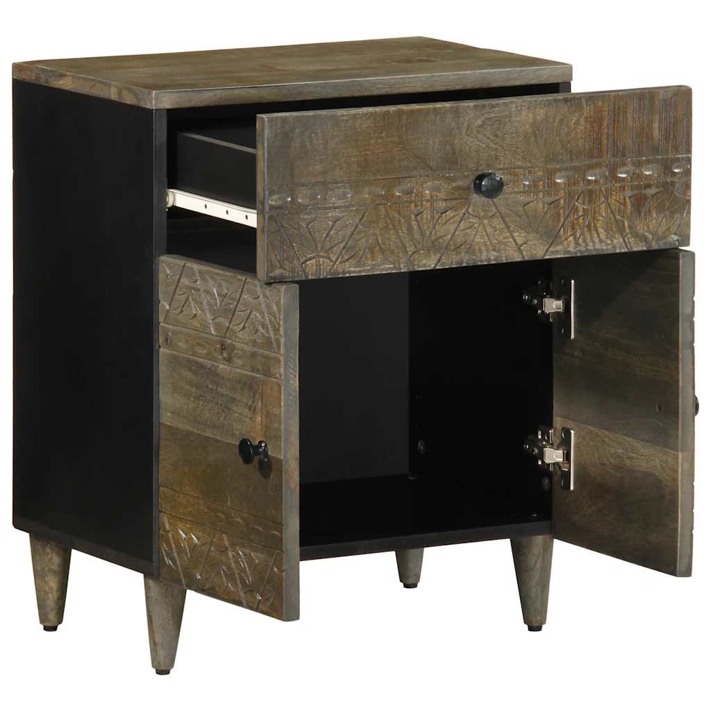 Comodino Grigio Chiaro 50x33x60 cm in Legno Massello di Mango - homemem39