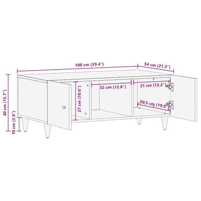 Tavolino Grigio Chiaro 100x54x40cm in Legno Massello di Mango | homemem39