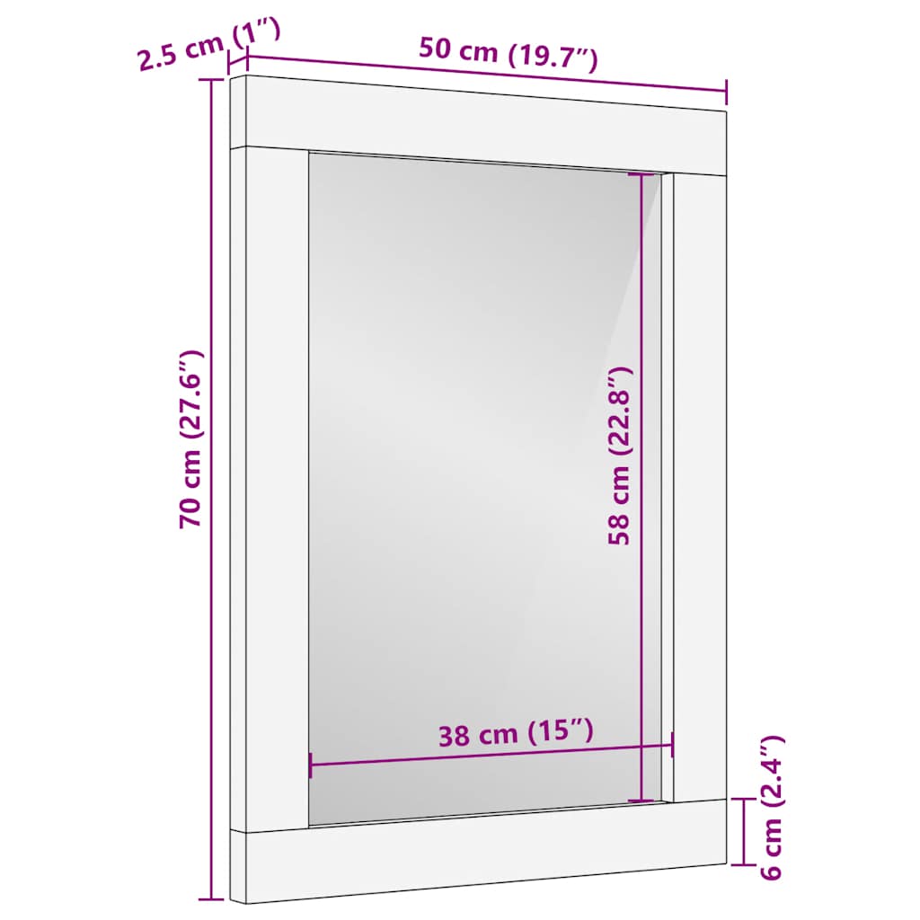 Specchio da Bagno 50x2,5x70 cm in Legno Massello di Mango | homemem39