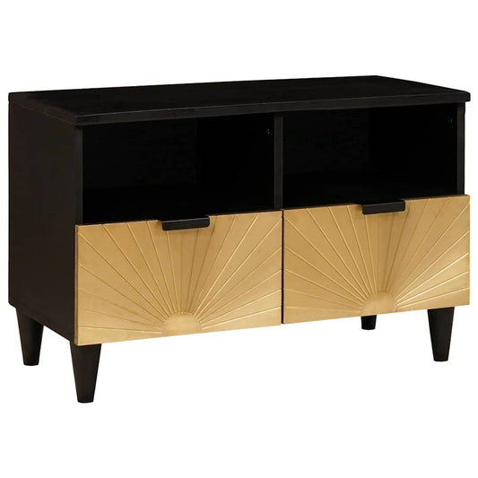 Mobile TV Nero e Oro 70 x 33 x 46 cm legno massello di mango - homemem39