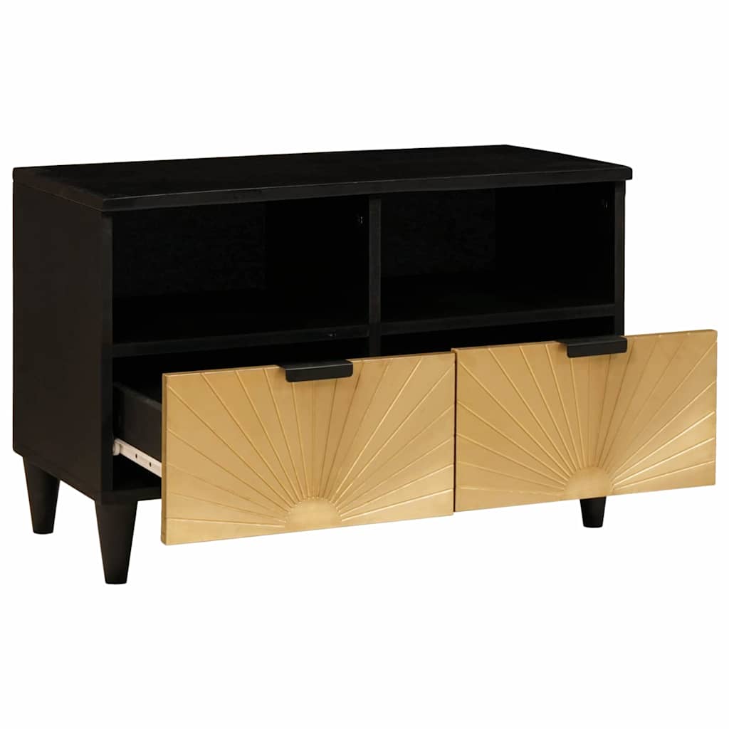 Mobile TV Nero e Oro 70 x 33 x 46 cm legno massello di mango - homemem39