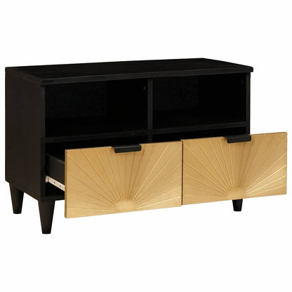 Mobile TV Nero e Oro 70 x 33 x 46 cm legno massello di mango - homemem39