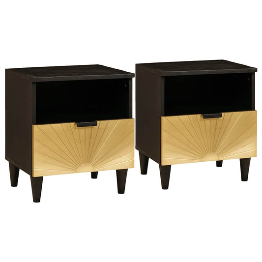 Comodino con cassetto 2 pcs Nero e Oro 40 x 33 x 46 cm - homemem39
