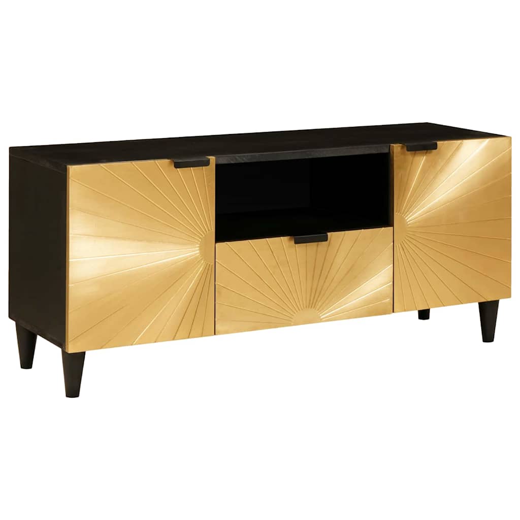 Mobile TV Nero e Oro 105 x 33 x 46 cm legno massello di mango - homemem39