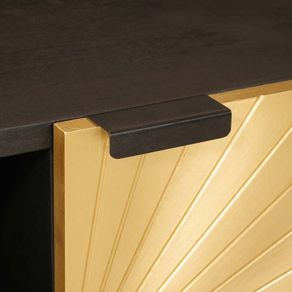 Mobile TV Nero e Oro 80 x 33 x 46 cm legno massello di mango - homemem39