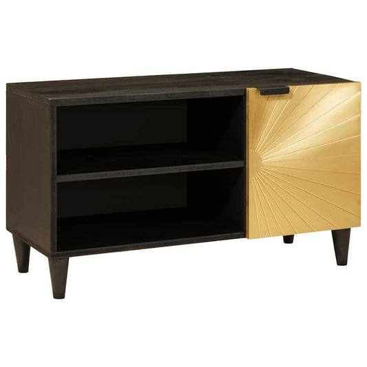 Mobile TV Nero e Oro 80 x 33 x 46 cm legno massello di mango - homemem39