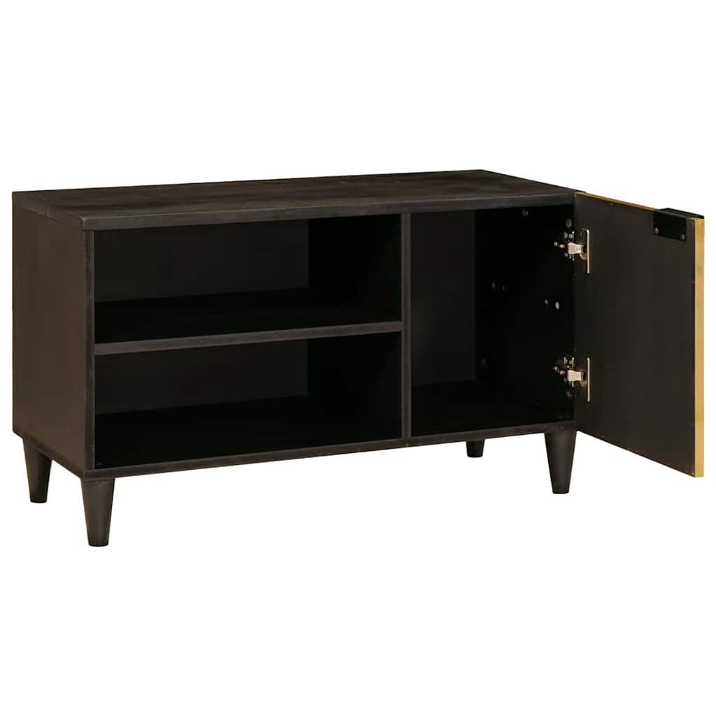 Mobile TV Nero e Oro 80 x 33 x 46 cm legno massello di mango - homemem39