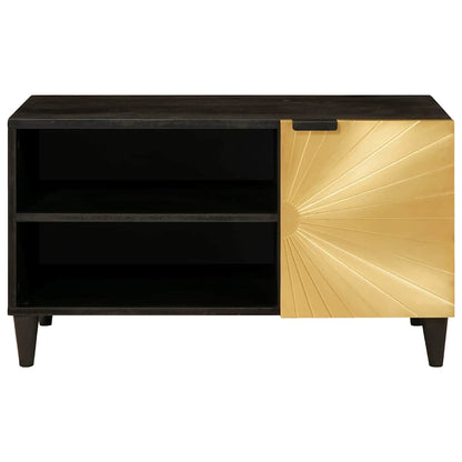 Mobile TV Nero e Oro 80 x 33 x 46 cm legno massello di mango - homemem39