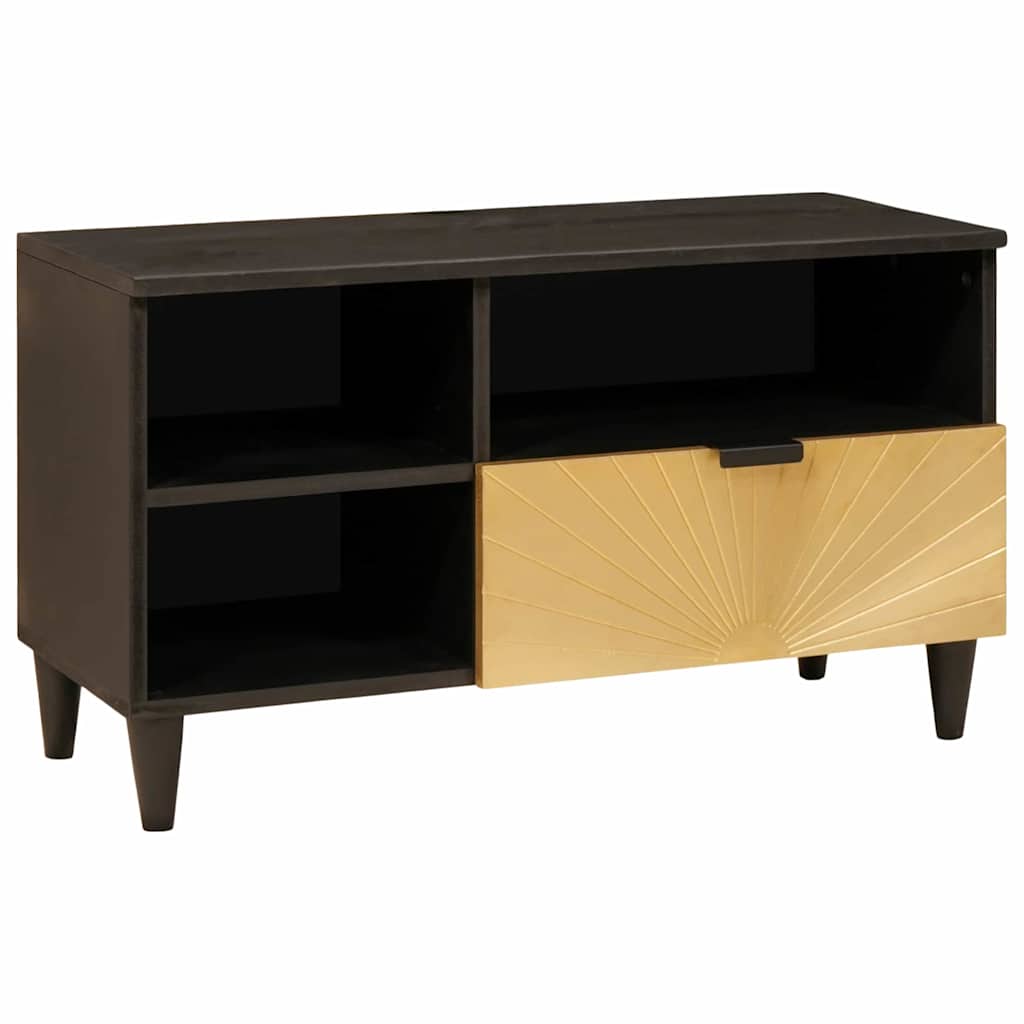Mobile TV Nero e Oro 80 x 33 x 46 cm legno massello di mango - homemem39
