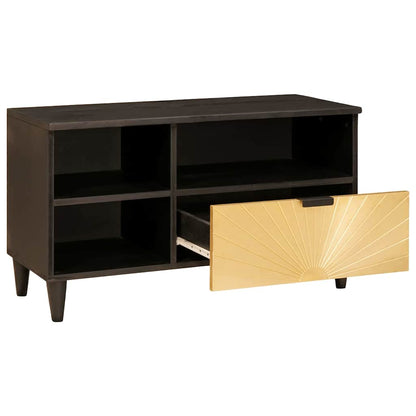 Mobile TV Nero e Oro 80 x 33 x 46 cm legno massello di mango - homemem39