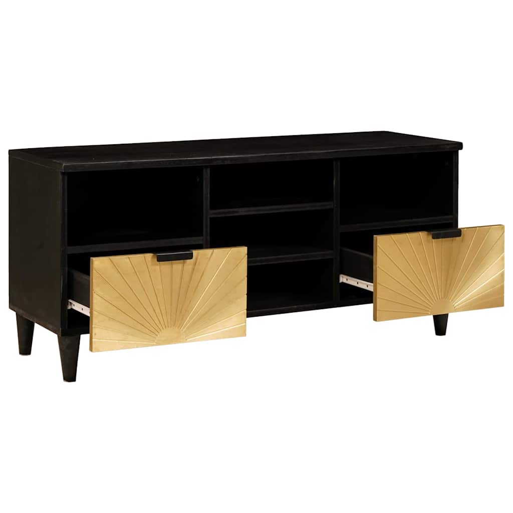 Mobile TV Nero e Oro 100 x 33 x 46 cm legno massello di mango - homemem39