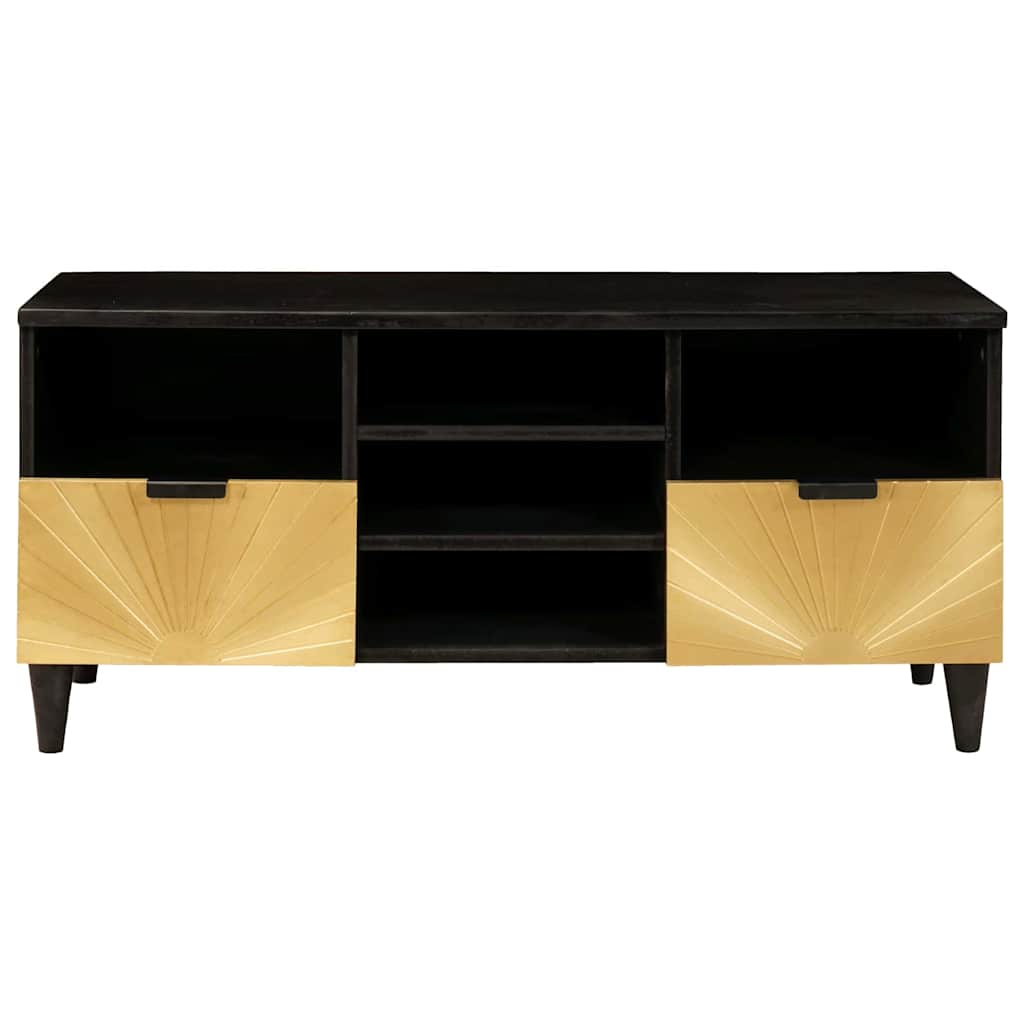 Mobile TV Nero e Oro 100 x 33 x 46 cm legno massello di mango - homemem39