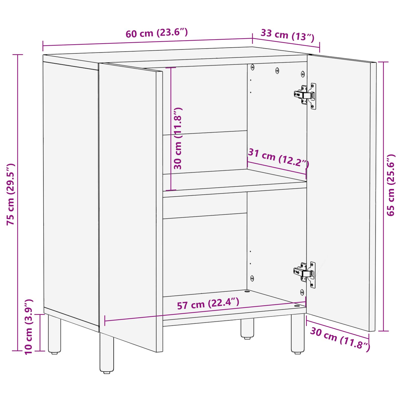 Credenza Finitura Bianco Lavato 60 x 33 x 75 cm | homemem39