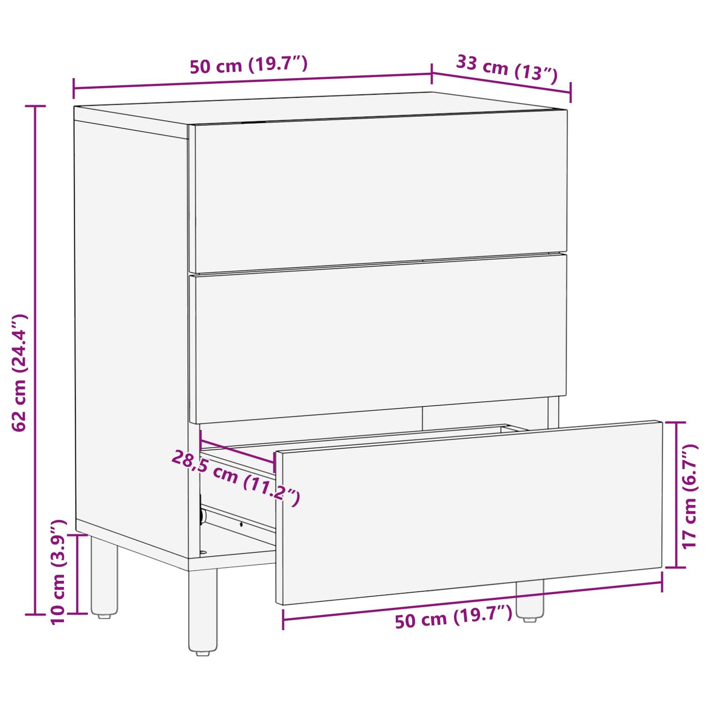 Armadio da Notte Bianco 50 x 33 x 62 cm Legno di mango massello | homemem39