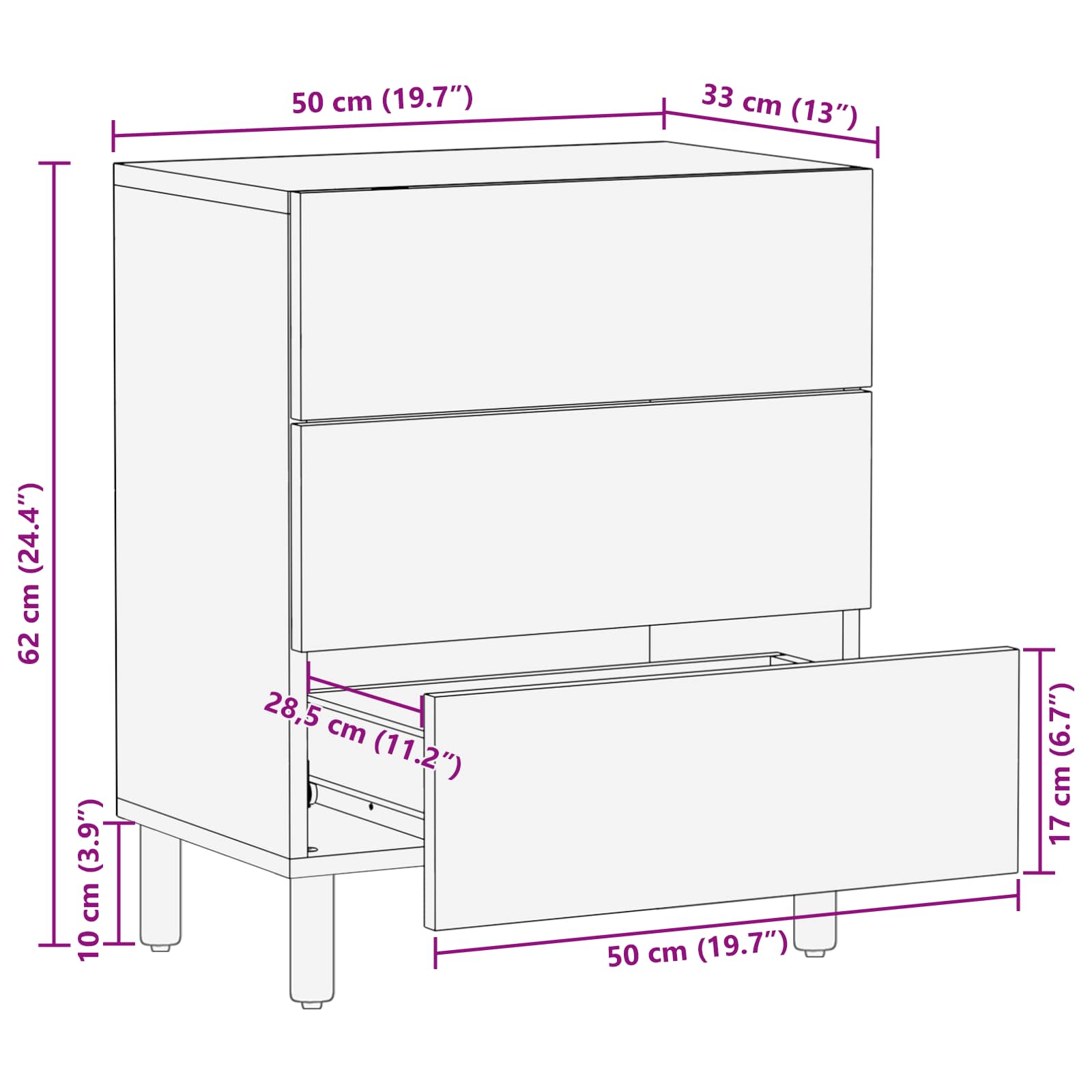 Armadio da Notte Bianco 50 x 33 x 62 cm Legno di mango massello | homemem39
