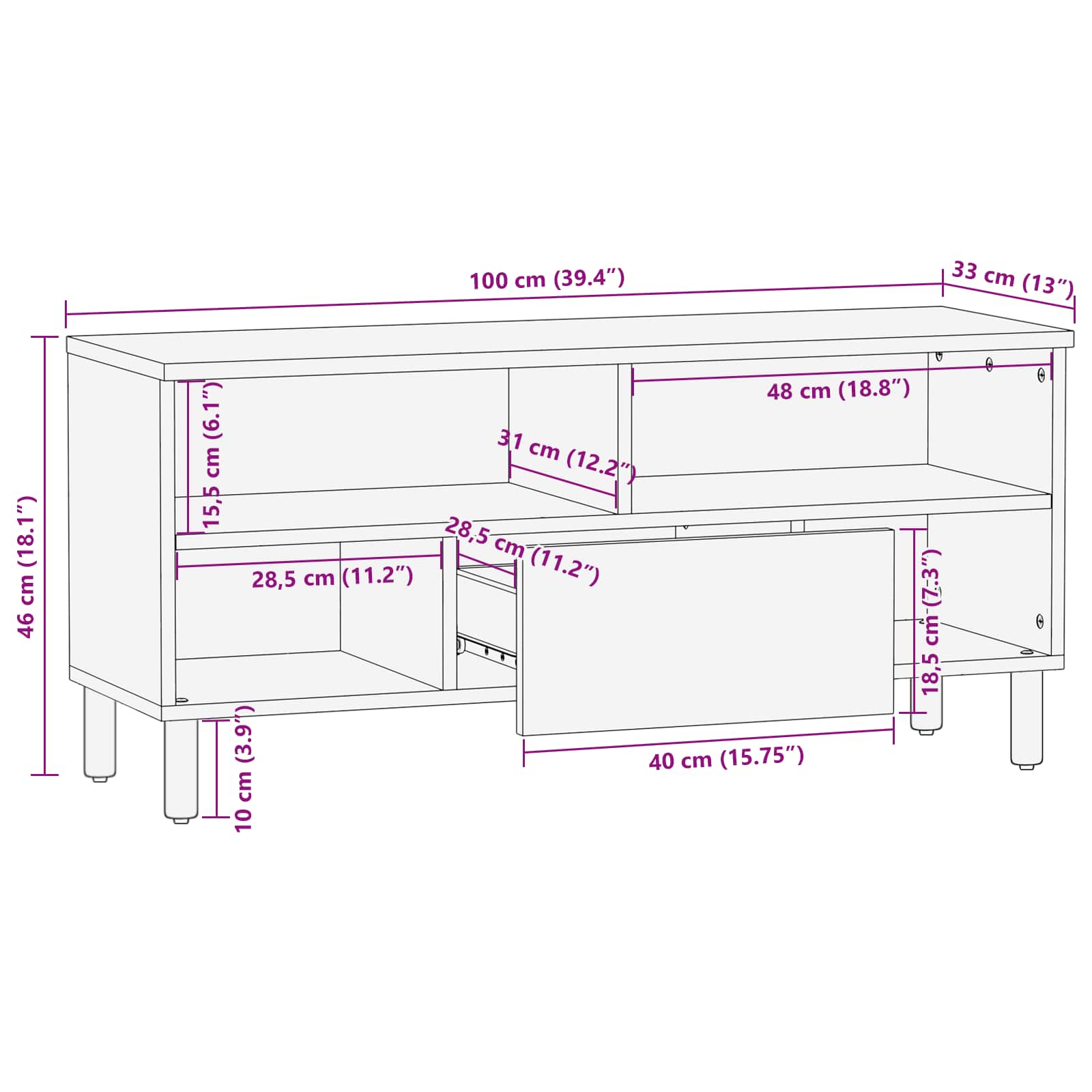 Mobile TV con cassetto Finitura Bianco Lavato 100 x 33 x 46 cm | homemem39