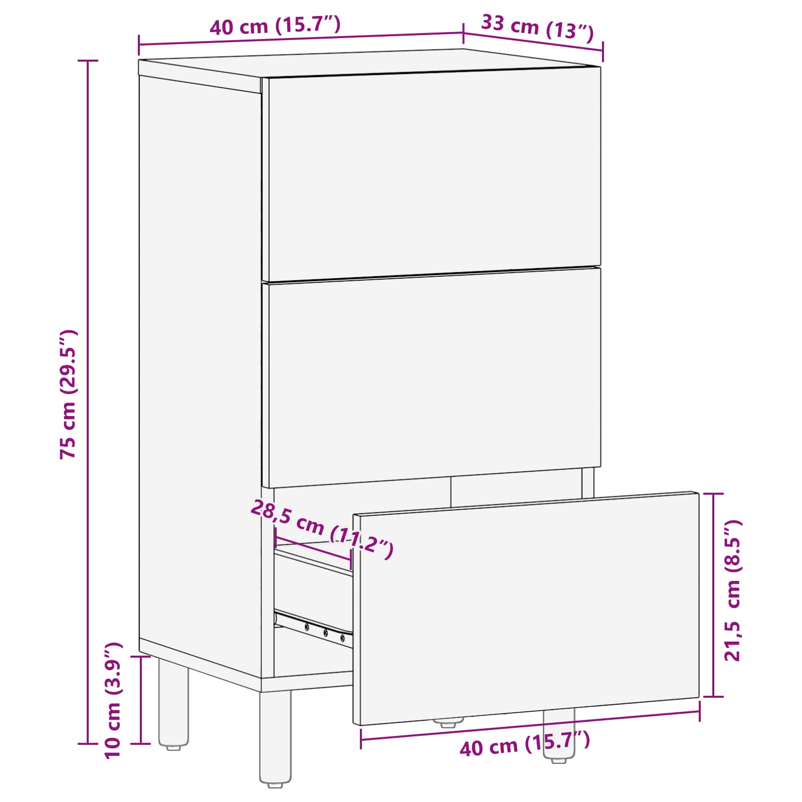 Credenza con cassetto Finitura Bianco Lavato 40 x 33 x 75 cm | homemem39