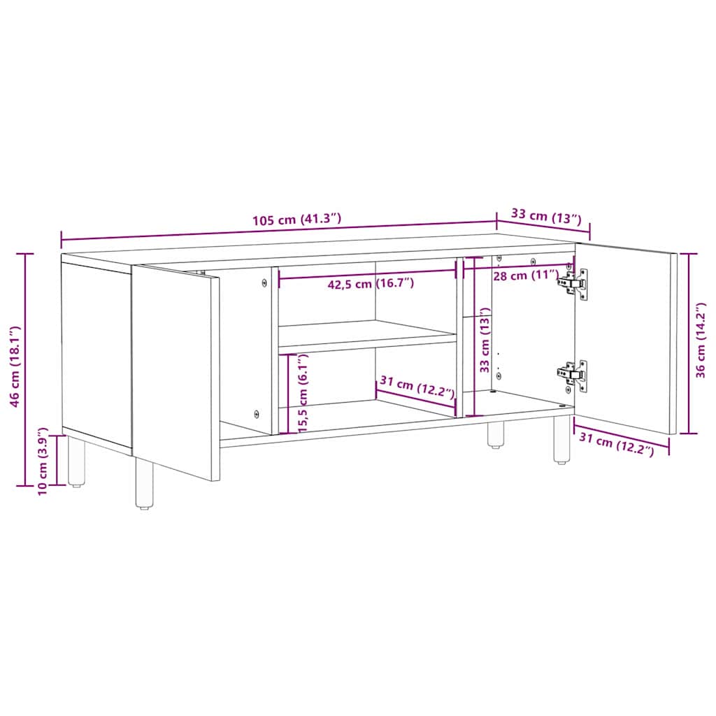 Mobile TV con porta Finitura Marrone Acacia 105 x 33 x 46 cm